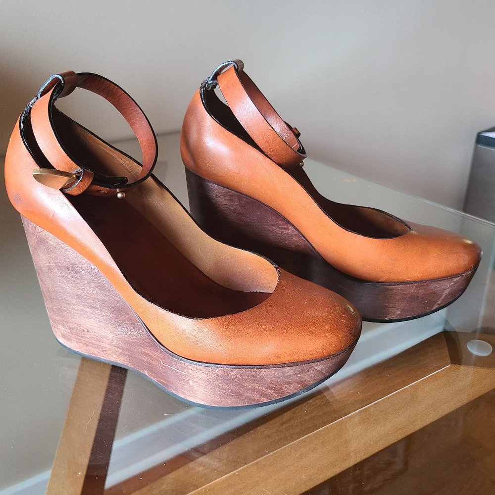CHLOÉ Leather Platform Wedges IT 38/US 8